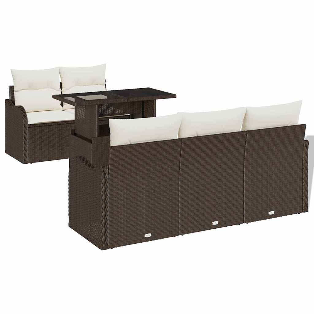 Garten-Sofa-Set mit Kissen mit Speicher 6 pcs Braun Poly Rattan